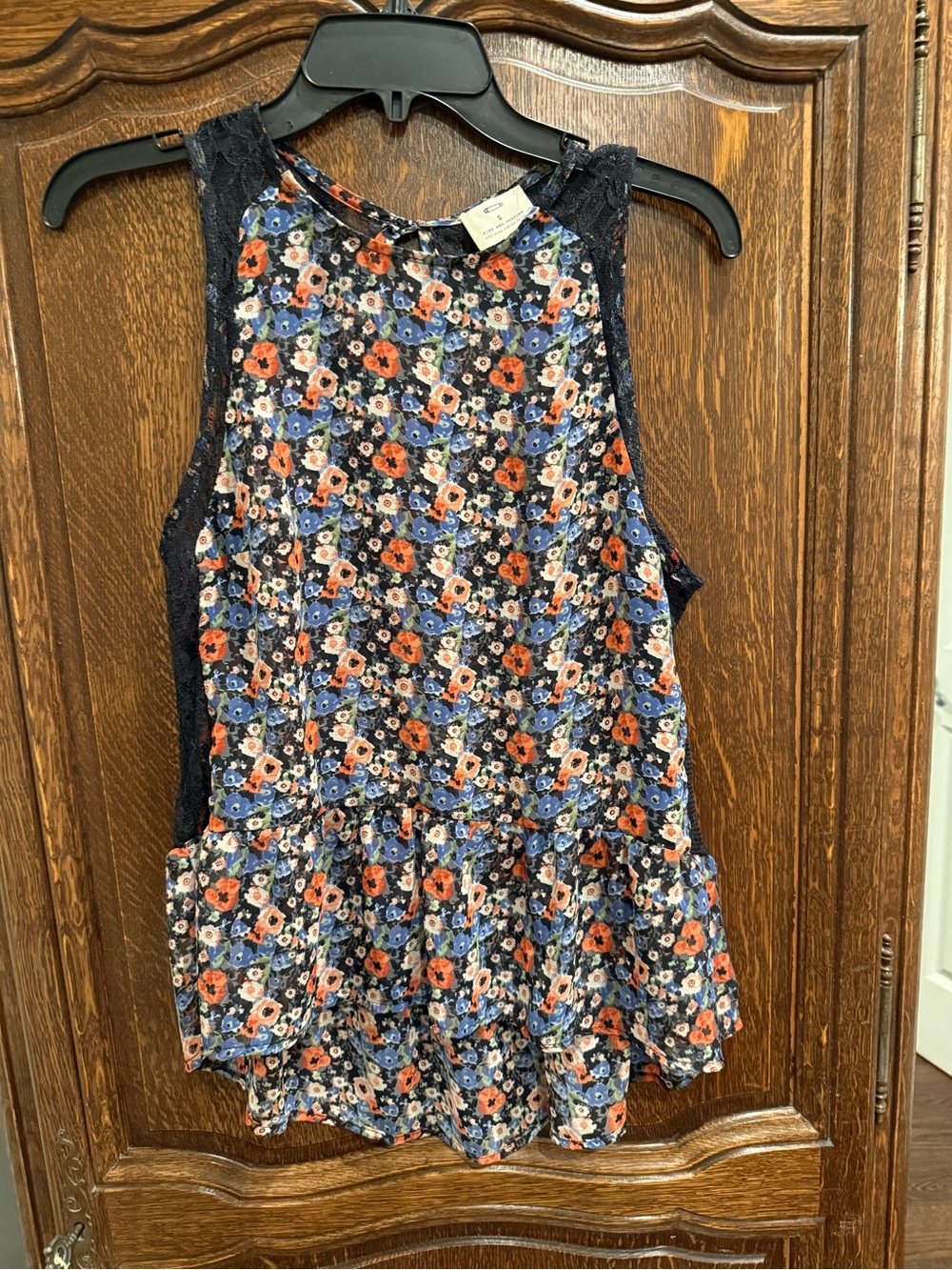 Pins & Needles Floral Top - Black with Orange, Blue & Green Blossoms